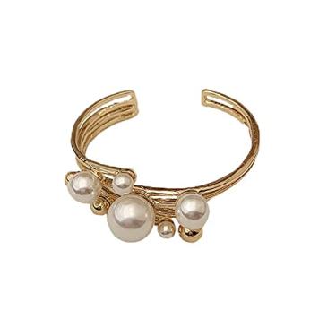 Imagem de Pulseira irregular feminina geométrica joia ouro metal joia anel de camada dupla (pulseira)