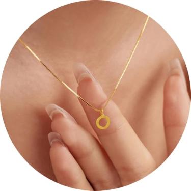 Imagem de Colar com inicial para mulheres, pingente de letra de aço inoxidável banhado a ouro 18K, bloco de A a Z, joia personalizada do alfabeto, 18+2in, Aço inoxidável, Sem Pedra Preciosa