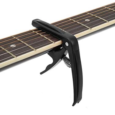 Imagem de Capo de guitarra com mecanismo de fixação de mola, concha ABS e protetor de pescoço de silicone, acessório de afinação de instrumento de cordas durável para desempenho profissional (preto brilhante)