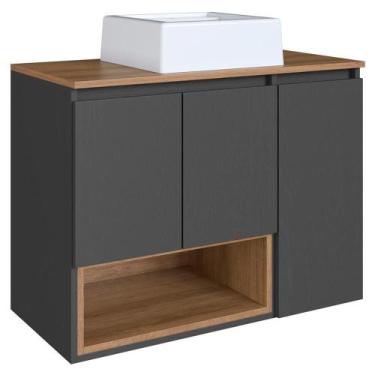 Imagem de Conjunto Gabinete Suspenso 80 Cm Com Cuba Bl9220 Mell Grafite Faem - M