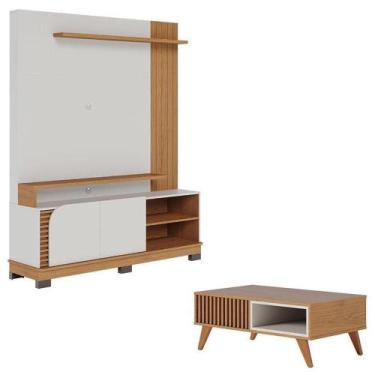 Imagem de Estante Home Theater Jurerê 1.5 Off White Matte Freijó Com Mesa De Cen