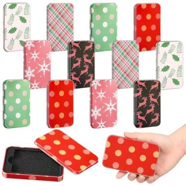 Imagem de Zhengmy 12 porta-cartões de presente de Natal, caixas de cartão de presente de lata, latas de metal de Natal, porta-caixas fofas com tampas para meias de Natal, cartões, lembrancinhas de festa