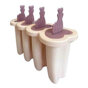 Imagem de Forma Para Picolé Coreano, 6 Cavidades com Palito Coração, Polipropileno, 100ml, 14cm, Branco e Roxo, Manual, Para Sorvetes e Sobremesas Congeladas