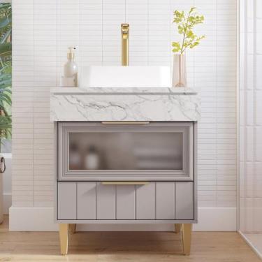 Imagem de Gabinete para Banheiro 70cm com 1 Porta 1 Gaveta e Cuba de Sobrepor Ba