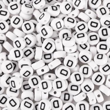 Imagem de Spritewelry 500 peças de contas de acrílico com letra branca com letra D redonda e plana com orifício horizontal para artesanato, pulseira, colar, chaveiro, cordão