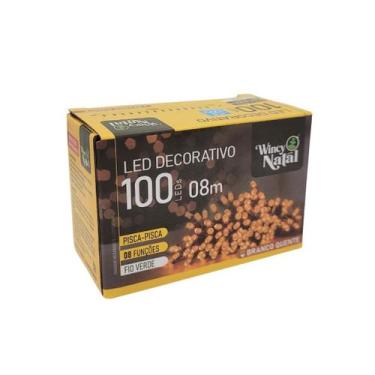 Imagem de Pisca LED Branco Quente Sequencial 100 Lâmpadas 8 Funções Fio Verde 8 