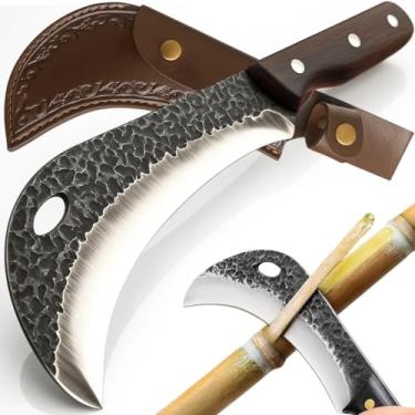 Imagem de Facão Faca Foice Gavião Artesanal com Capa – Lâmina Curva em Aço Carbono Corte Preciso para Cana, Bambu, Galhos, Agricultura, Camping, Pesca e Roçadeira de Pasto