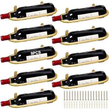 Imagem de KHayRovies Conjunto de 9 prateleiras de vinho de metal montadas na parede, prateleira de vinho tinto pendurada, organizador de armário de garrafa de champanhe, suporte de exibição de garrafa de licor