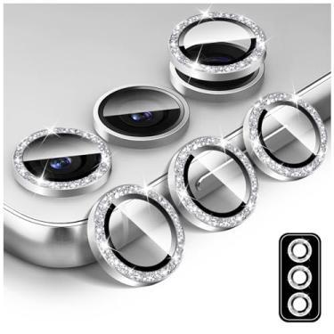 Imagem de Kucheed Protetor de lente de câmera Bling para Samsung Galaxy A26/A36/A56, protetor de tela de vidro temperado, brilho automático, anéis de metal individuais, adesivos de filme