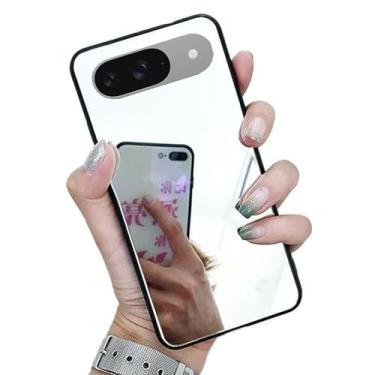 Imagem de Capa espelhada com moldura preta para Google Pixel 9, efeito espelhado de maquiagem, reflexão brilhante, capa de telefone de borracha para meninas e mulheres