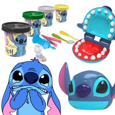 Imagem de Brinquedo Stitch Dentista Disney Original com 5 Massinhas Educativo Co