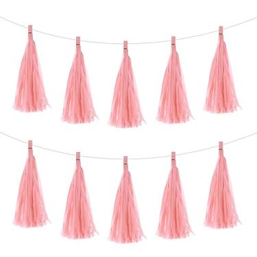 Imagem de 30 peças de faixa de guirlanda de borla rosa claro com corda de papel de seda borlas kits DIY para aniversário, casamento, festa de aniversário
