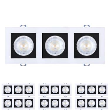 Imagem de Kit 9x Spot Embutir Triplo Recuado Branco com preto Quadrado LED Integrado 3000K 15W Bivolt