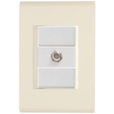 Imagem de Cj Tomada conexão TV SAT Coaxial Liz Bege Tramontina completo pronto -