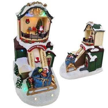 Imagem de Vila Natalina Cenario Musical Natal Papai Noel Arvore Fabrica De Brinquedo Movimento Saco De Presente Decoraçao Led Som
