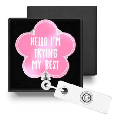 Imagem de Carretel de crachá retrátil engraçado com clipe jacaré, porta-crachá retrátil com clipe jacaré, presentes para enfermeira, professora, trabalhadora de consultório médico, médico, tentando o meu melhor