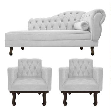 Imagem de Kit Diva Recamier Diana 185cm Lado Esquerdo E 02 Poltronas Classic Suede - Adj Decor Cor Branco