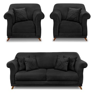 Imagem de Kit 2 Poltronas E Sofá 2 Lugares 1,60m Veludo Preto