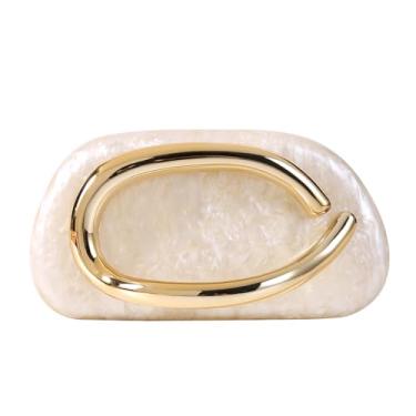 Imagem de Dreubea Bolsa clutch minimalista art déco dourada – elegante bolsa de mão para noite com detalhes metálicos para mulheres, Pérola bege