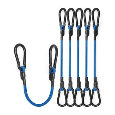 Imagem de 8 peças de cordão elástico mosquetão de 152 cm ao ar livre com ganchos de liga de alumínio, alças elásticas azuis com elasticidade superior e ganchos de mosquetão atualizados para bagagem, carga