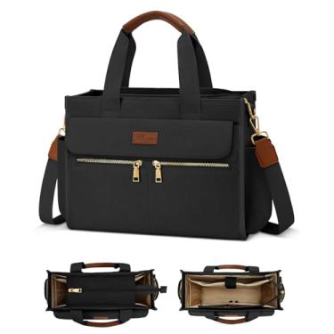 Imagem de KKXIU Bolsa feminina grande de lona com zíper e compartimentos para trabalho, faculdade, bíblia, lapatop, bolsa transversal, Preto, Large