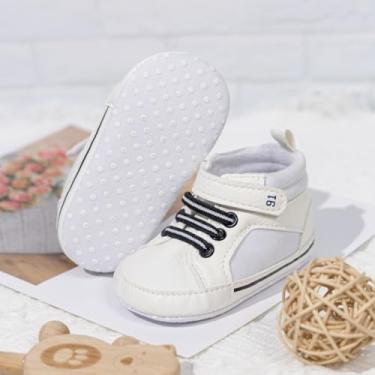 Imagem de Tênis infantil para meninos e meninas com sola de borracha antiderrapante para berço, Branco, 12-18 Months Toddler