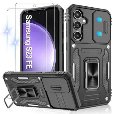 Imagem de Gritup Capa para Samsung Galaxy S23 FE com 2 protetores de tela HD e capa de câmera deslizante, proteção contra quedas de grau militar de 3,5 m, suporte de anel magnético, capa protetora para celular