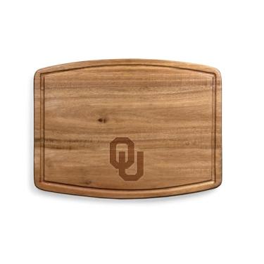 Imagem de PICNIC TIME NCAA Oklahoma Sooners Ovale Tábua de corte de acácia, conjunto de tábua de charcutaria com ranhura de suco para derramamentos, prato de madeira (madeira de acácia)