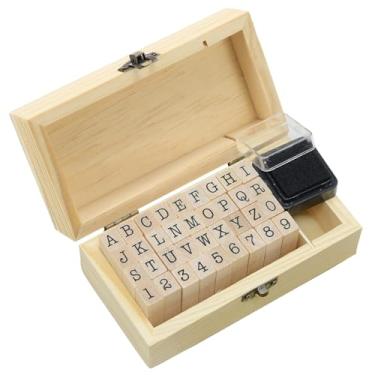 Imagem de Carimbos de letras, 36 peças com caixa de armazenamento de madeira, conjunto premium de carimbos do alfabeto para artesanato, kit de carimbos de carta de borracha essencial para argila, cartões DIY e