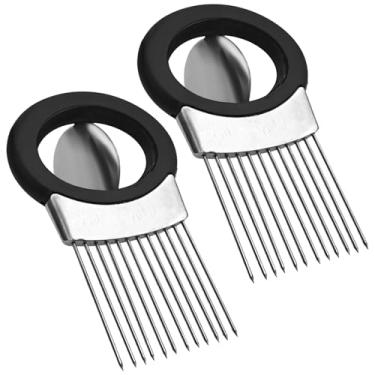 Imagem de Pacote com 2 fatiadores de cebola de aço inoxidável, cortador de vegetais multifuncional com protetor de mão de limpeza e amaciador de carne