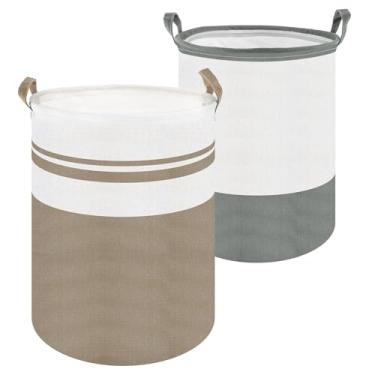 Imagem de Pacote com 2 cestos de lavanderia dobrável e impermeável com alça resistente, elegante e fácil de movimentar, adequado para quarto de criança, organizador de brinquedos/lavanderias/decoração de casa