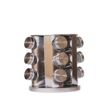 Imagem de Porta Temperos Giratório Preto Com 12 Potes De Vidro - Base 360°, Design Vertical E Organização Compacta