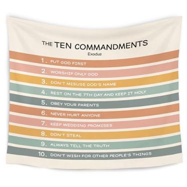 Imagem de WARDOS Tapeçaria Cristã dos Dez Mandamentos, Tapeçaria de Verso da Bíblia, Tapeçaria de Parede com Escrituras Religiosas Cristãs Decoração para Casa Quarto Sala de Estar Igreja, 127 x 152 cm