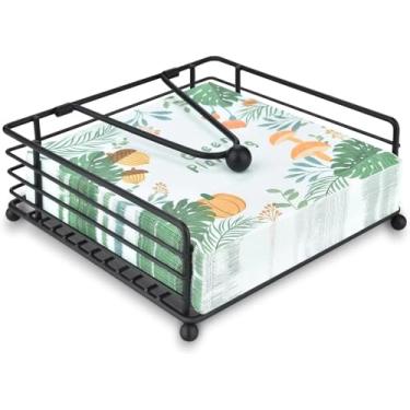 Imagem de Porta-guardanapos para mesa, porta-guardanapos pretos de metal moderno para mesas de jantar e bancadas de cozinha, dispensador de guardanapos de coquetel de papel para bancada doméstica, restaurante