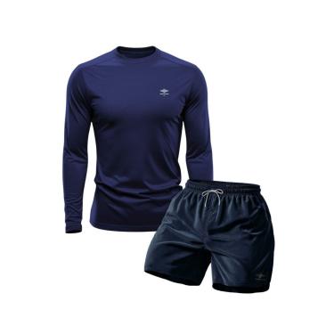 Imagem de Conjunto Camiseta Manga Longa Dry Proteção Uv e Short Mauricinho Academia Verão Básico-Masculino