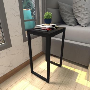 Imagem de Mesa De Cabeceira Industrial Preta Mdf Canto