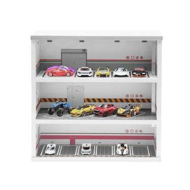 Imagem de Mejuv Gabinete de exibição de modelo de 3 camadas com luzes LED, estojo de exibição de carro para decoração de presente colecionável em escala 1:64 de mini espaço de estacionamento (30 x 11,5 x 30 cm)