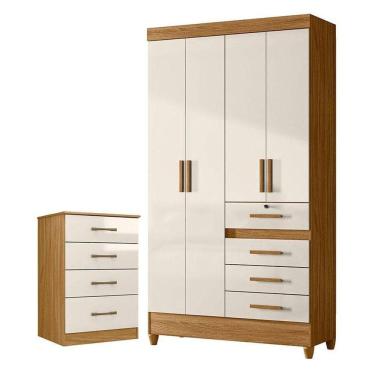 Imagem de Guarda Roupa Solteiro Sobral E Cômoda Ms913 Freijó Off White- Moval