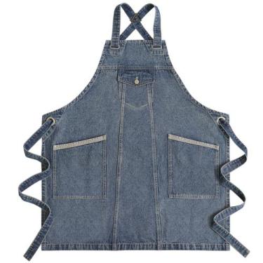 Imagem de Jeans lavado com avental e bolsos duplos para homens e mulheres - yiwe