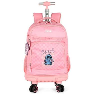Imagem de Mochila Escolar de Rodinhas STITCH Xadrez Rosa Luxcel