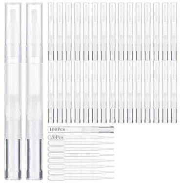 Imagem de Canetas de óleo de cutícula torcidas de 3 ml, pacote com 100 tubos transparentes com 20 conta-gotas para brilho labial, unhas, distribuição de soro de cílios