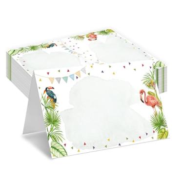Imagem de Cartões de mesa em aquarela, cartões de assento de flamingo para mesa, pacote com 25 cartões de recepção semi-dobrados, decorações para eventos de aniversário de chá de bebê - A18