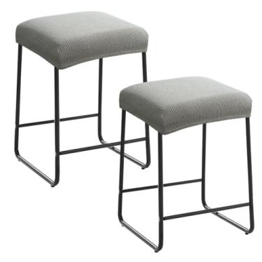 Imagem de Levoberg Capa de banco de bar retangular elástica para banco de bar, altura do balcão, coberturas retangulares de assento de bancada de cozinha para banco de metal de madeira, conjunto de 2 cinza