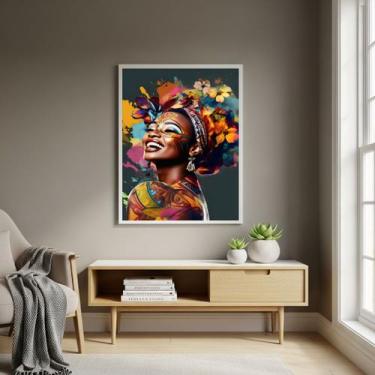 Imagem de Quadro Decorativo Arte Mulher Africana - 70x50cm Cor:Moldura Preta - Q