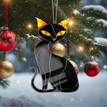 Imagem de Enfeites de Natal para pendurar em cristal de gato, enfeites de árvore de Natal feitos à mão, decoração de carro e casa - presentes de Natal, decoração de artesanato em acrílico, ideias de troca de