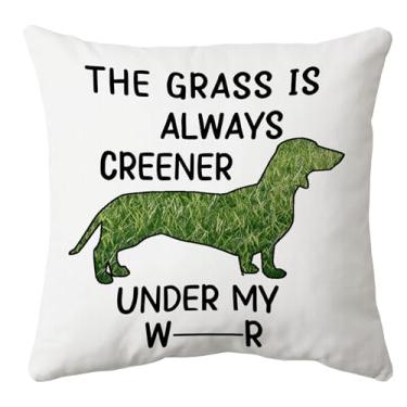 Imagem de huester Capas de almofada de dachshund verde engraçadas 45,7 x 45,7 cm, presentes para mulheres, presentes para amantes de dachshund, fronhas decorativas para sofá-cama, casa, quarto, sala de estar