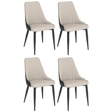 Imagem de Kit 4 Cadeiras De Jantar Estofada Torino Design Italiano Costuras Geométricas Base Em Metal - Bege-cinza Escuro