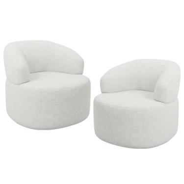 Imagem de Kit 02 Poltronas Giratória Orgânica Para Sala de Estar Living Helena L02 Prime Bouclê Cru - Lyam Decor