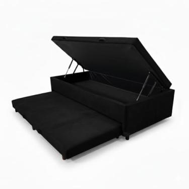 Imagem de Cama Box Baú Solteiro com Auxiliar Conjugada | Blindada | Pistão a Gás | Suporta Até 200kg | (188x88x42) (Suede Preto)