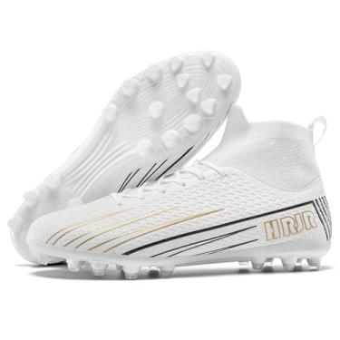 Imagem de TUGONVAC Chuteira de futebol infantil de cano alto para meninos e meninas, Branco, 22